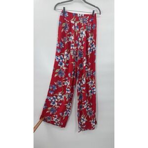 Fashion Nova Womens Medium Wide Leg Pants Red Floral Flowy Resortwear Vacay Chic